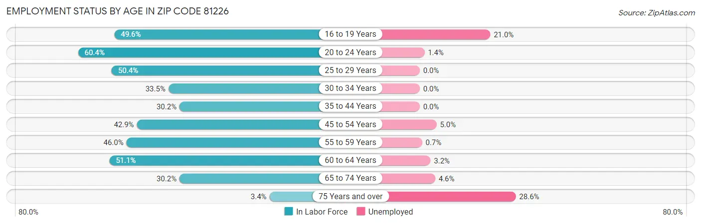 Employment Status by Age in Zip Code 81226