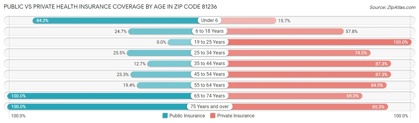 Public vs Private Health Insurance Coverage by Age in Zip Code 81236