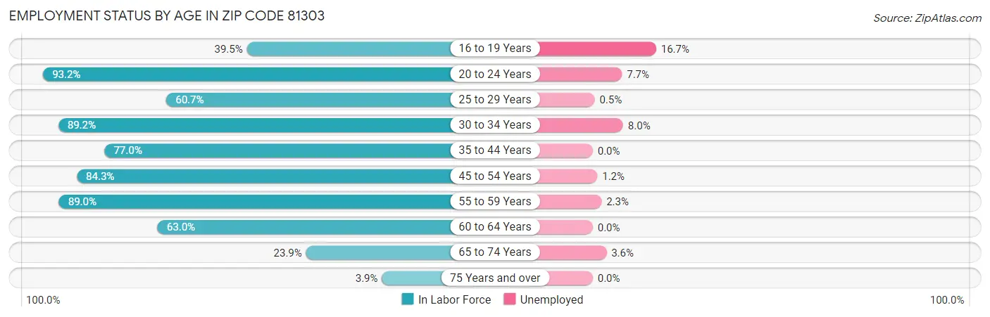 Employment Status by Age in Zip Code 81303