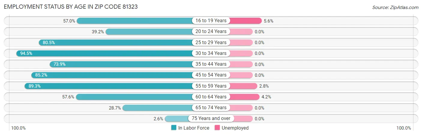 Employment Status by Age in Zip Code 81323