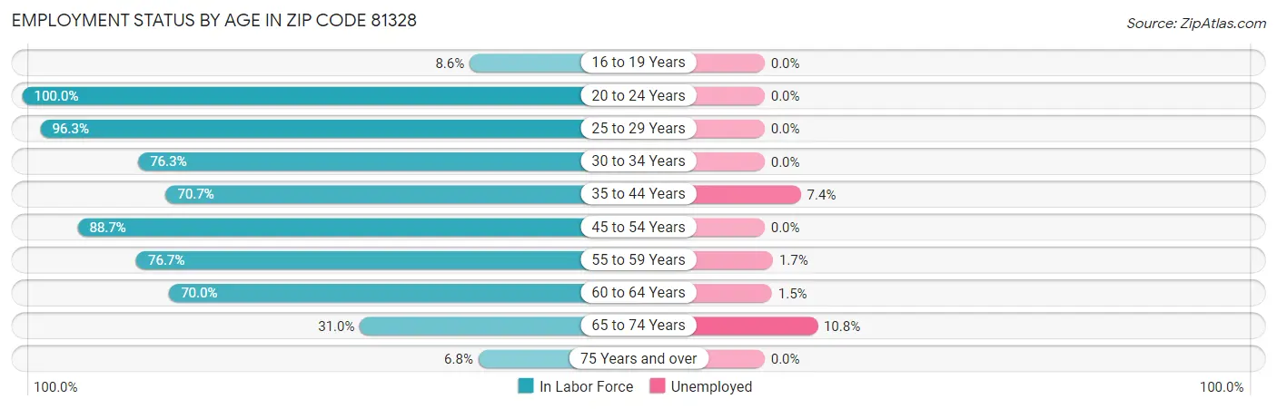 Employment Status by Age in Zip Code 81328
