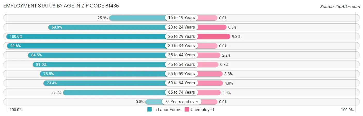 Employment Status by Age in Zip Code 81435