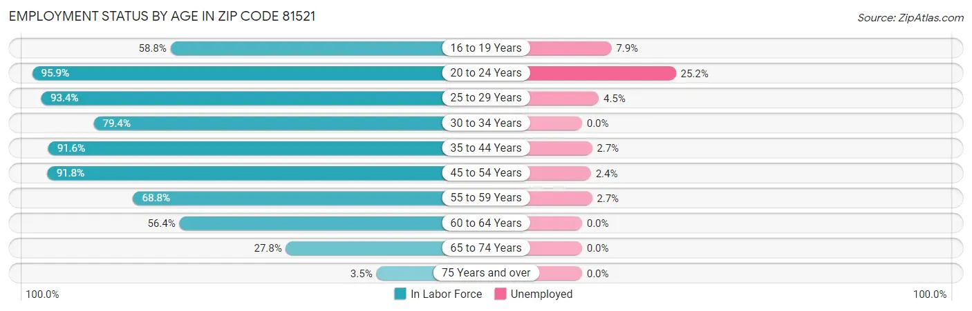 Employment Status by Age in Zip Code 81521