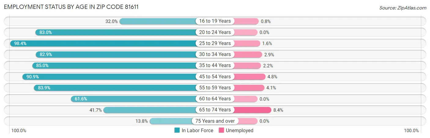 Employment Status by Age in Zip Code 81611