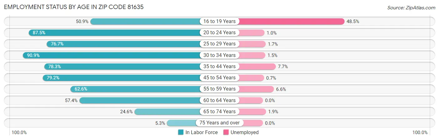 Employment Status by Age in Zip Code 81635
