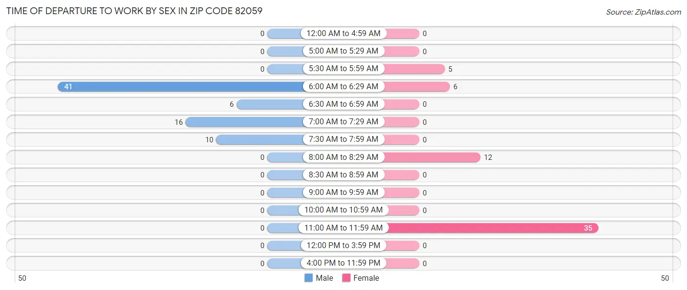 Time of Departure to Work by Sex in Zip Code 82059