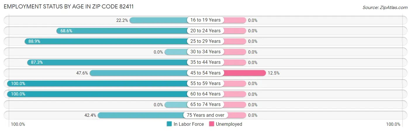Employment Status by Age in Zip Code 82411