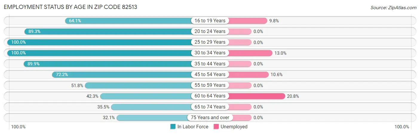 Employment Status by Age in Zip Code 82513