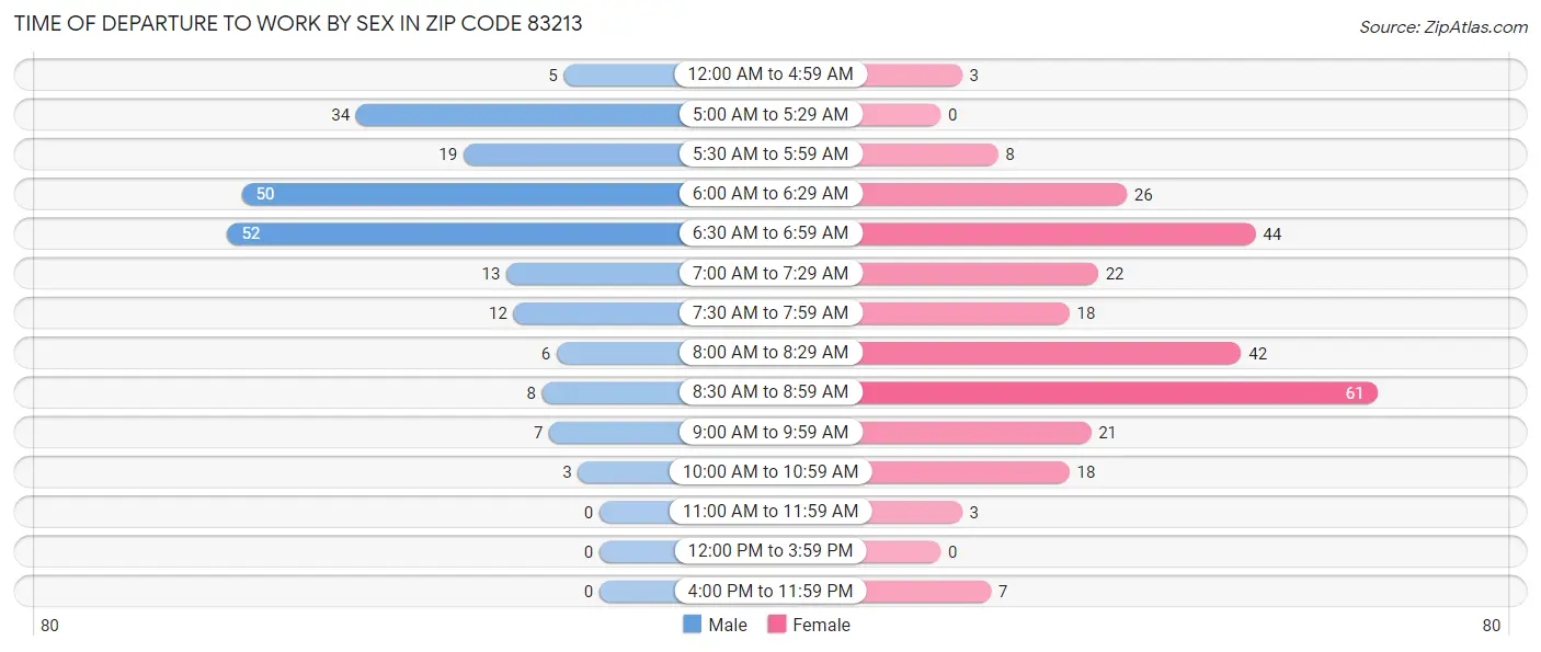Time of Departure to Work by Sex in Zip Code 83213