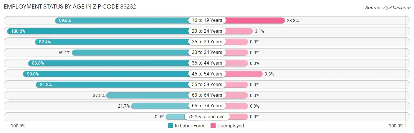 Employment Status by Age in Zip Code 83232