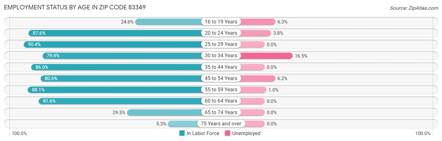 Employment Status by Age in Zip Code 83349