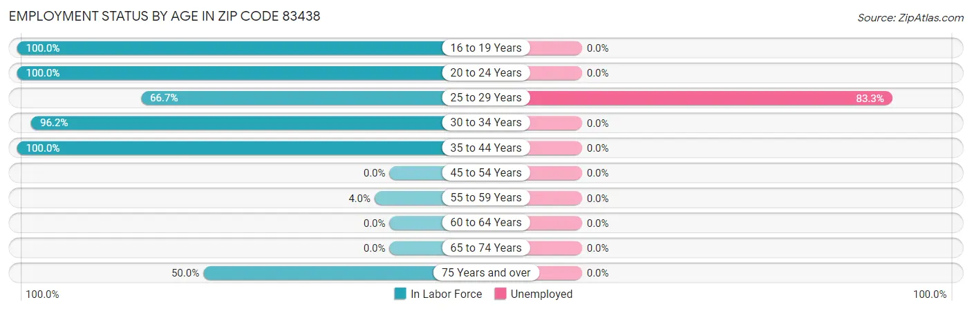 Employment Status by Age in Zip Code 83438
