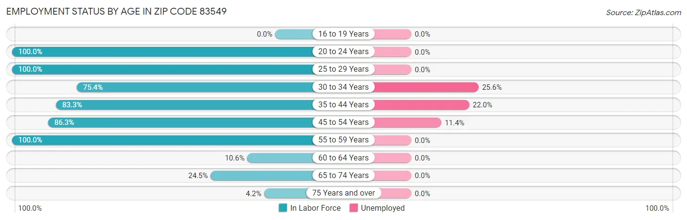 Employment Status by Age in Zip Code 83549