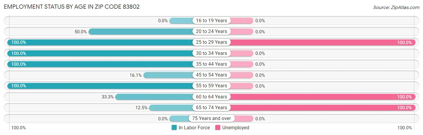 Employment Status by Age in Zip Code 83802