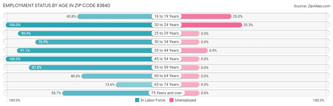 Employment Status by Age in Zip Code 83840