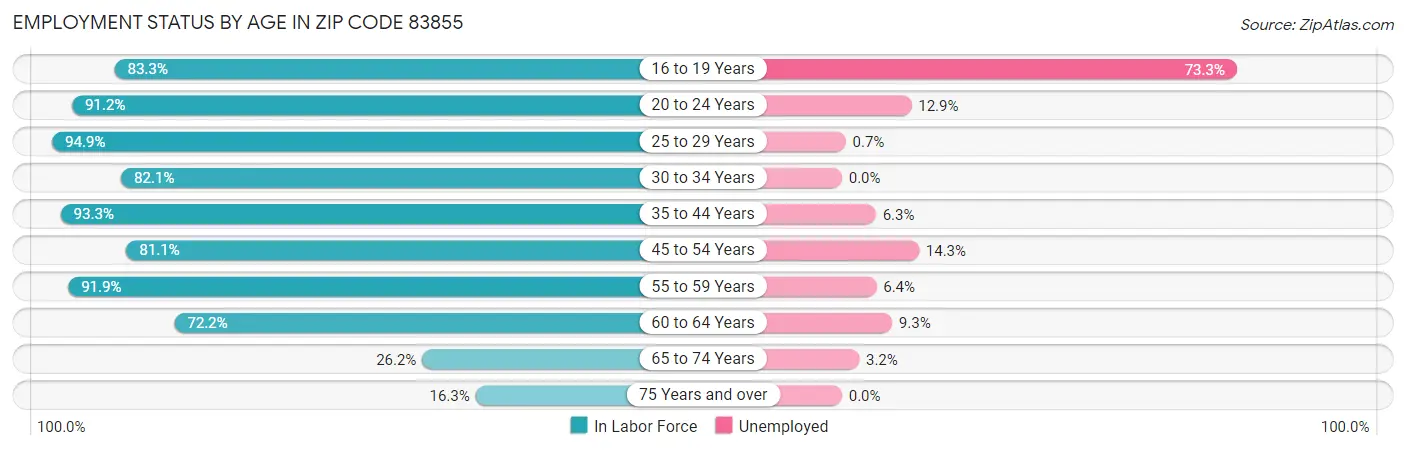 Employment Status by Age in Zip Code 83855