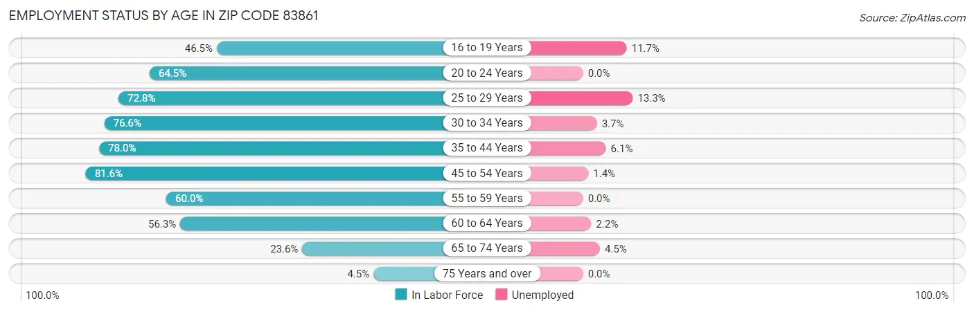 Employment Status by Age in Zip Code 83861