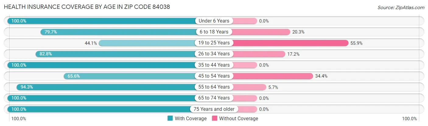 Health Insurance Coverage by Age in Zip Code 84038
