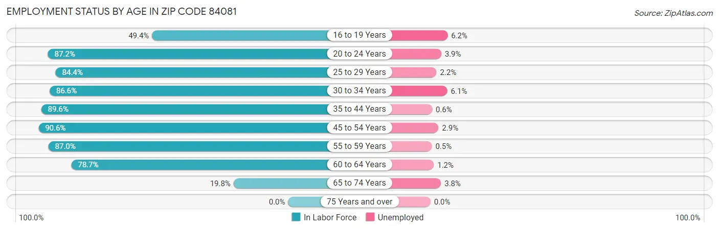 Employment Status by Age in Zip Code 84081