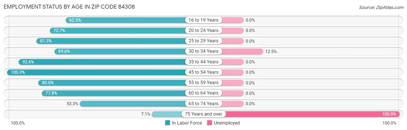 Employment Status by Age in Zip Code 84308