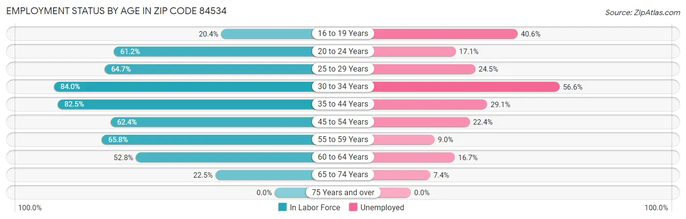 Employment Status by Age in Zip Code 84534