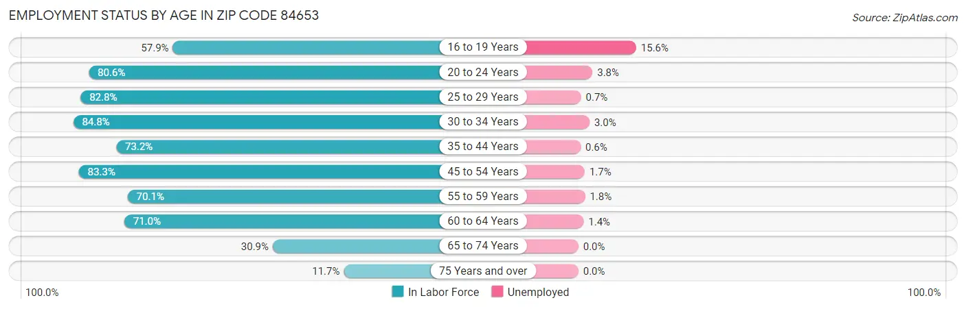 Employment Status by Age in Zip Code 84653
