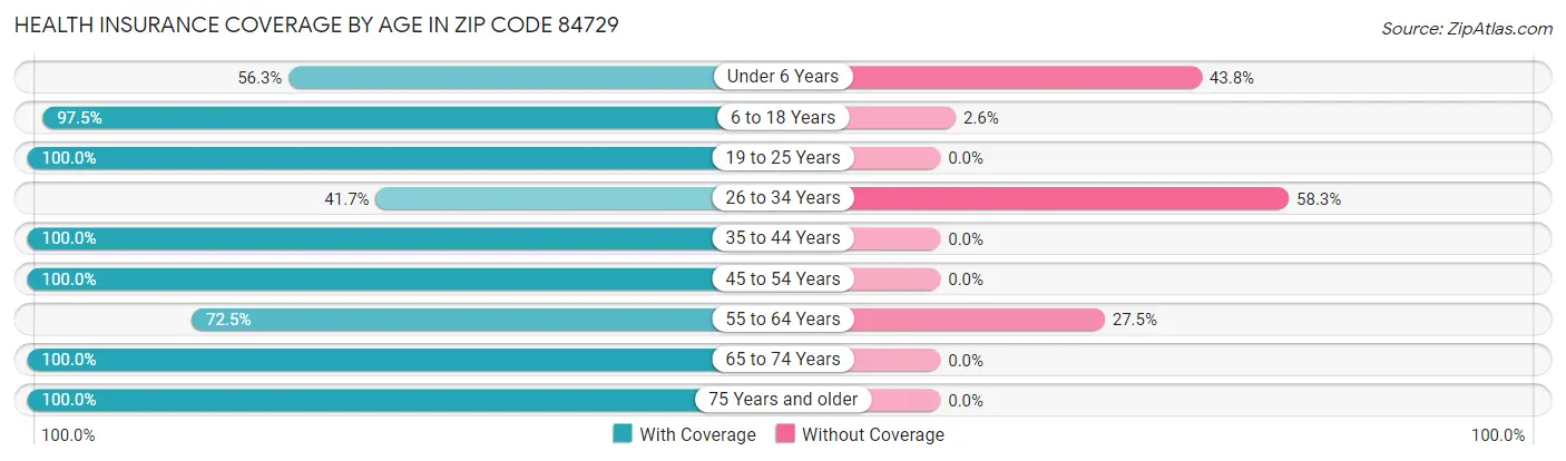 Health Insurance Coverage by Age in Zip Code 84729