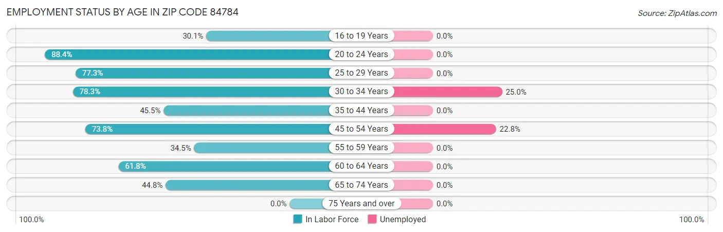 Employment Status by Age in Zip Code 84784