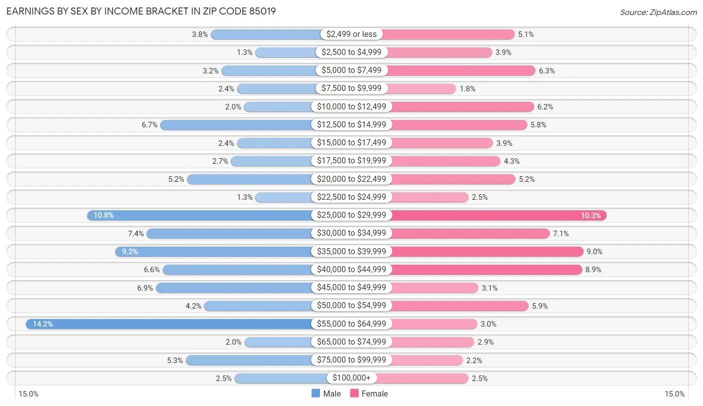 Earnings by Sex by Income Bracket in Zip Code 85019