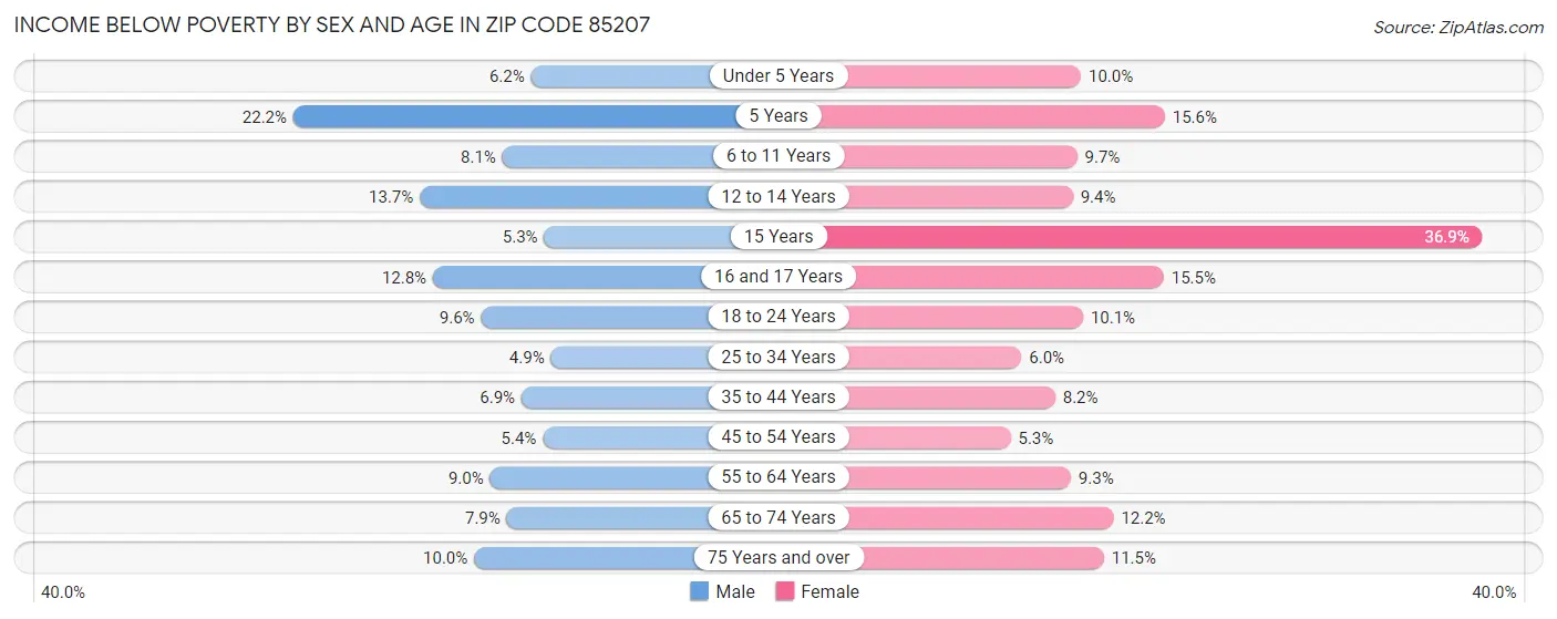 Income Below Poverty by Sex and Age in Zip Code 85207