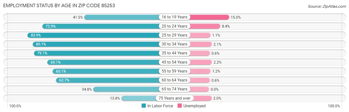 Employment Status by Age in Zip Code 85253