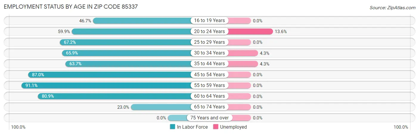 Employment Status by Age in Zip Code 85337
