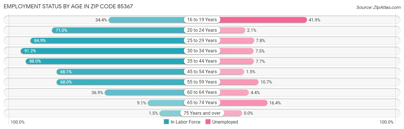 Employment Status by Age in Zip Code 85367