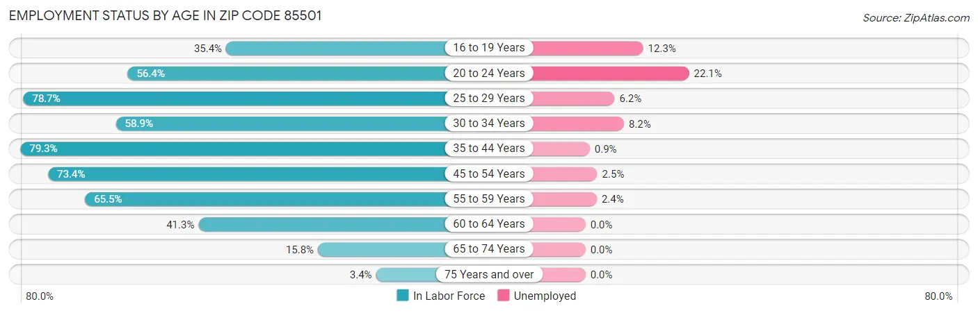 Employment Status by Age in Zip Code 85501