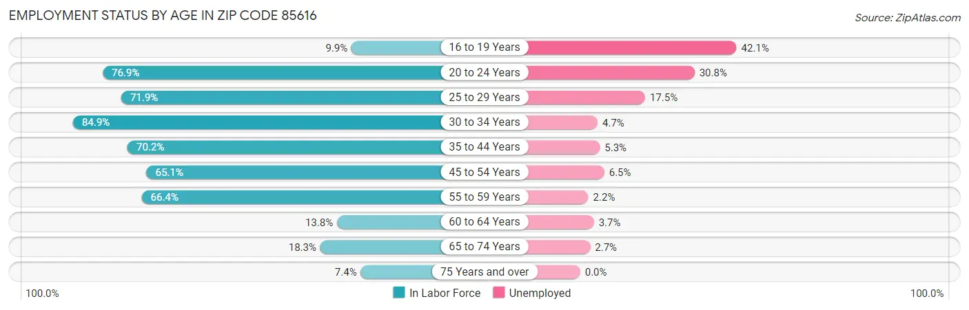 Employment Status by Age in Zip Code 85616