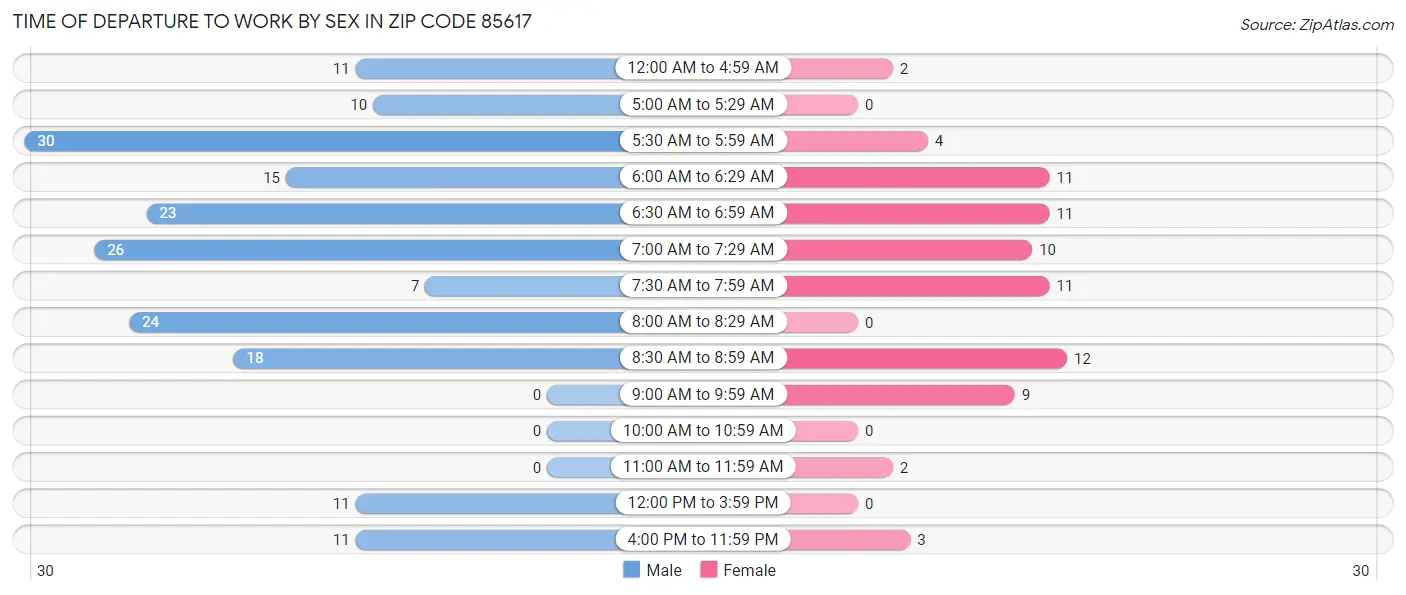 Time of Departure to Work by Sex in Zip Code 85617