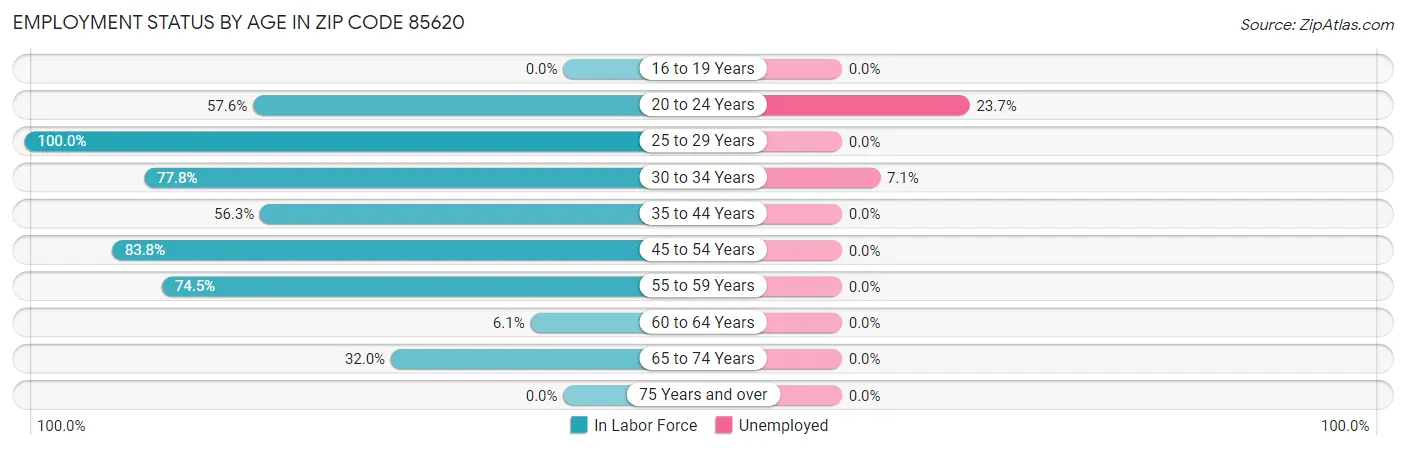 Employment Status by Age in Zip Code 85620