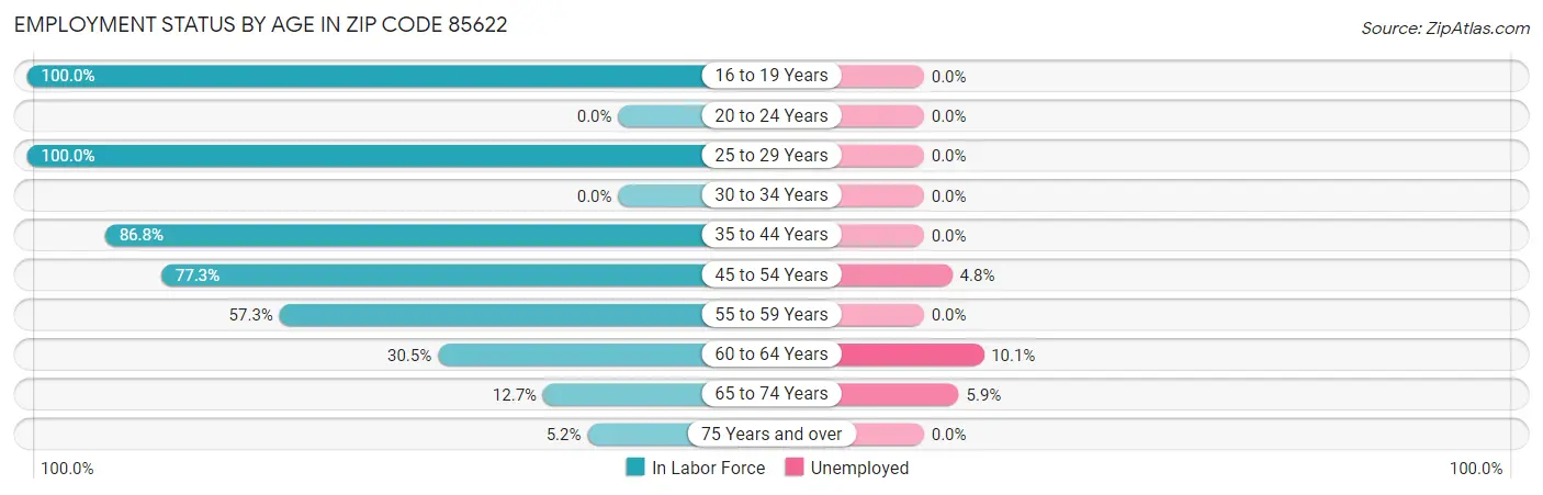 Employment Status by Age in Zip Code 85622