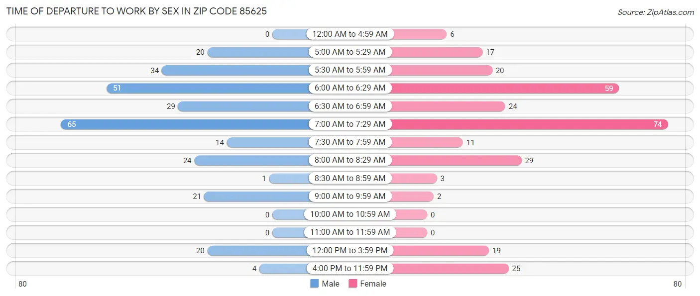 Time of Departure to Work by Sex in Zip Code 85625