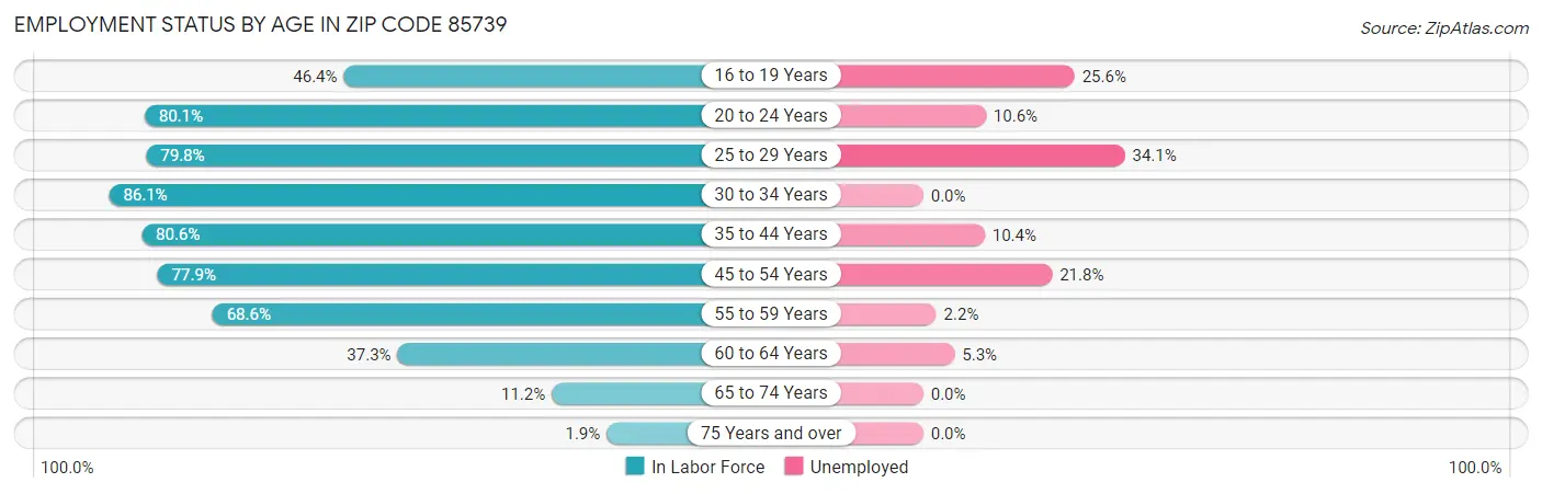 Employment Status by Age in Zip Code 85739