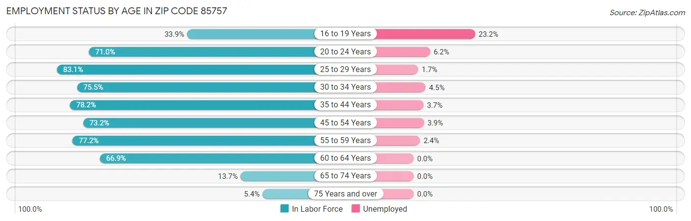 Employment Status by Age in Zip Code 85757