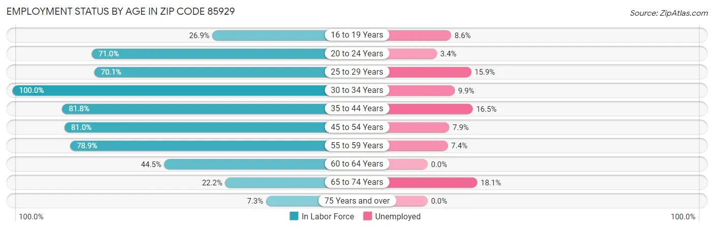 Employment Status by Age in Zip Code 85929