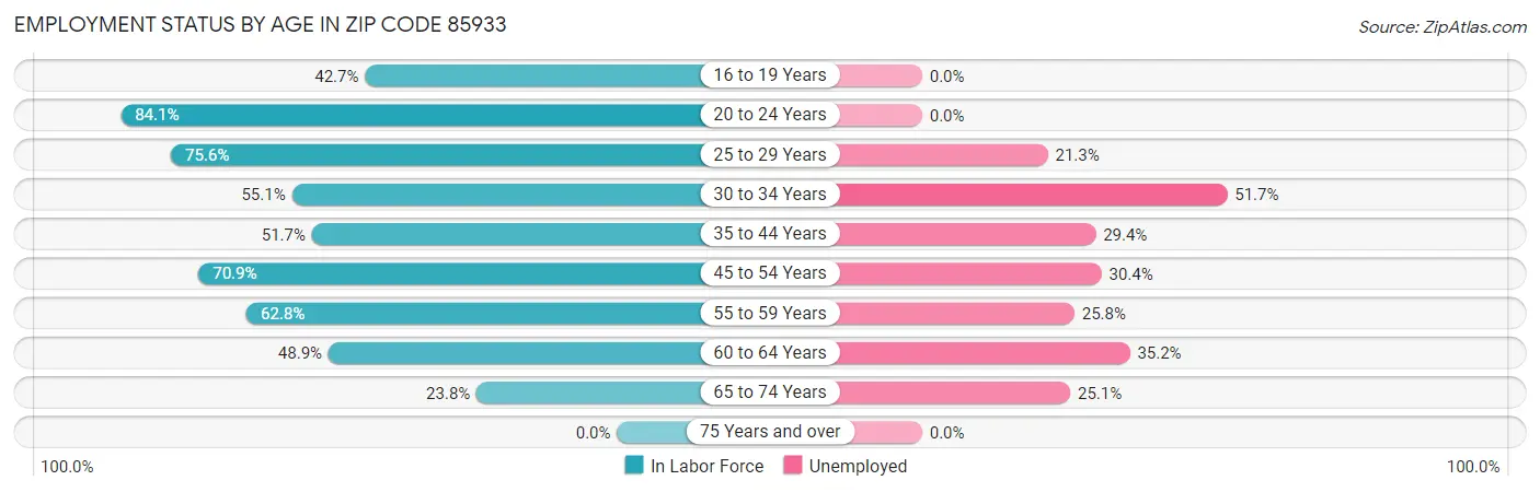 Employment Status by Age in Zip Code 85933
