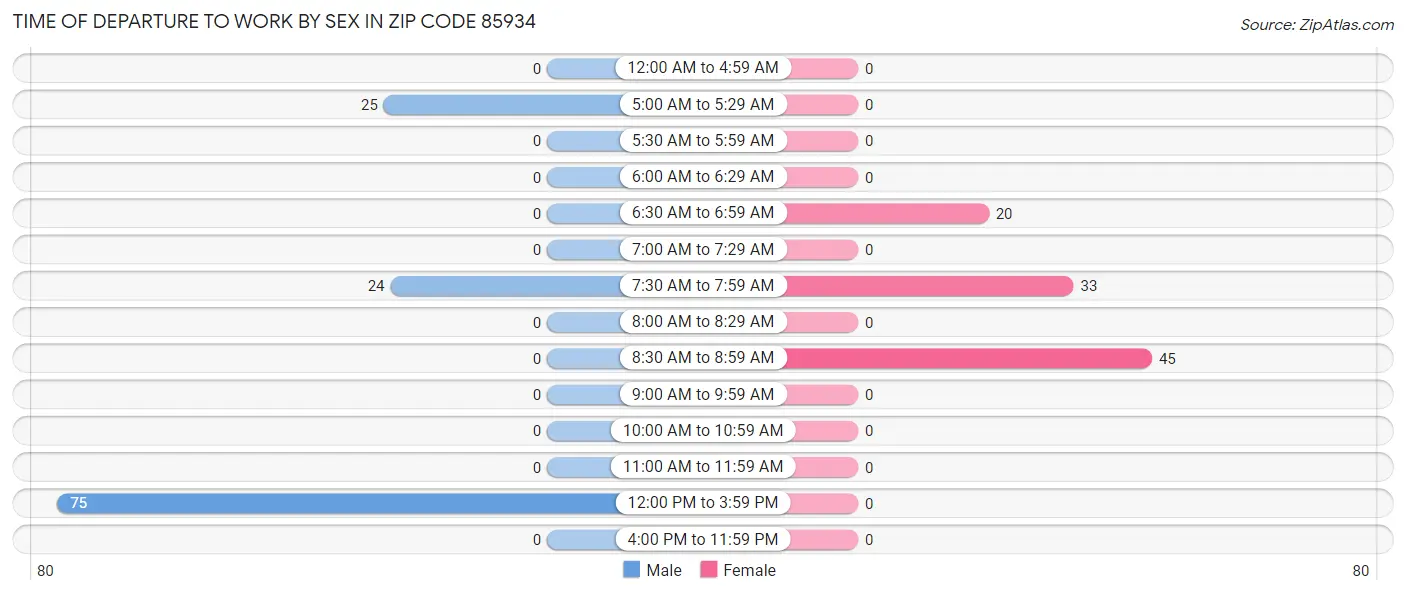 Time of Departure to Work by Sex in Zip Code 85934