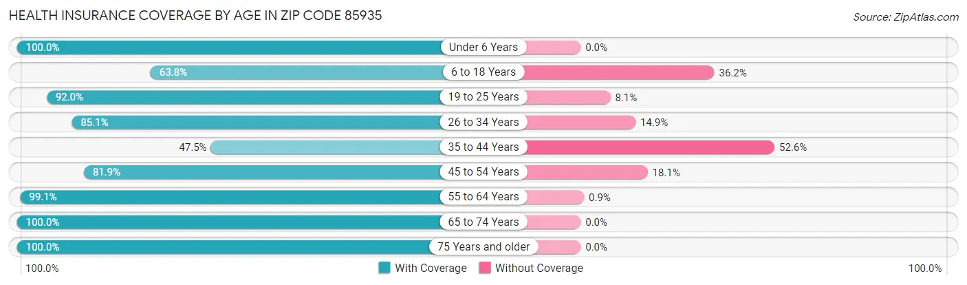 Health Insurance Coverage by Age in Zip Code 85935