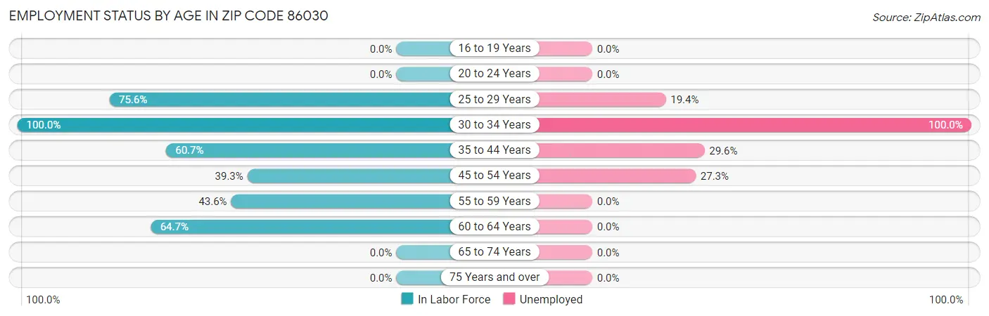 Employment Status by Age in Zip Code 86030