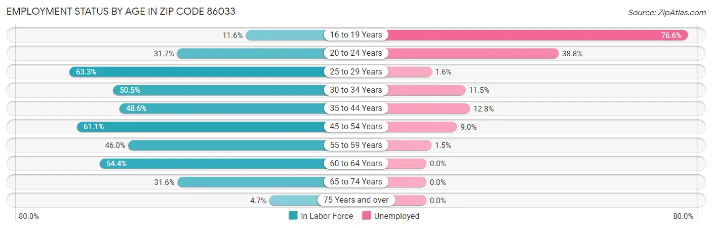 Employment Status by Age in Zip Code 86033