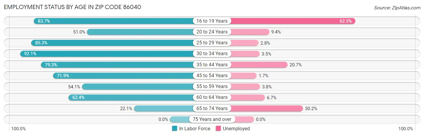 Employment Status by Age in Zip Code 86040