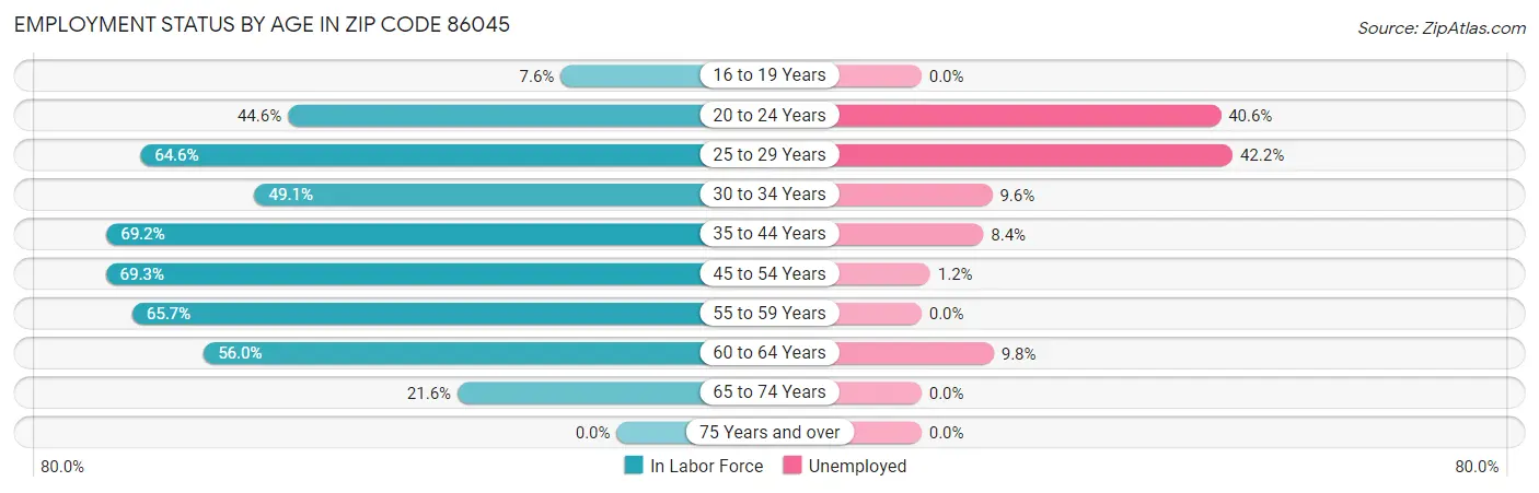 Employment Status by Age in Zip Code 86045