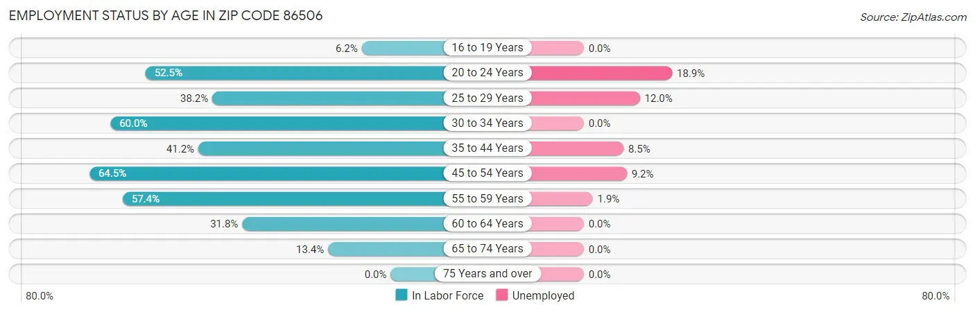 Employment Status by Age in Zip Code 86506